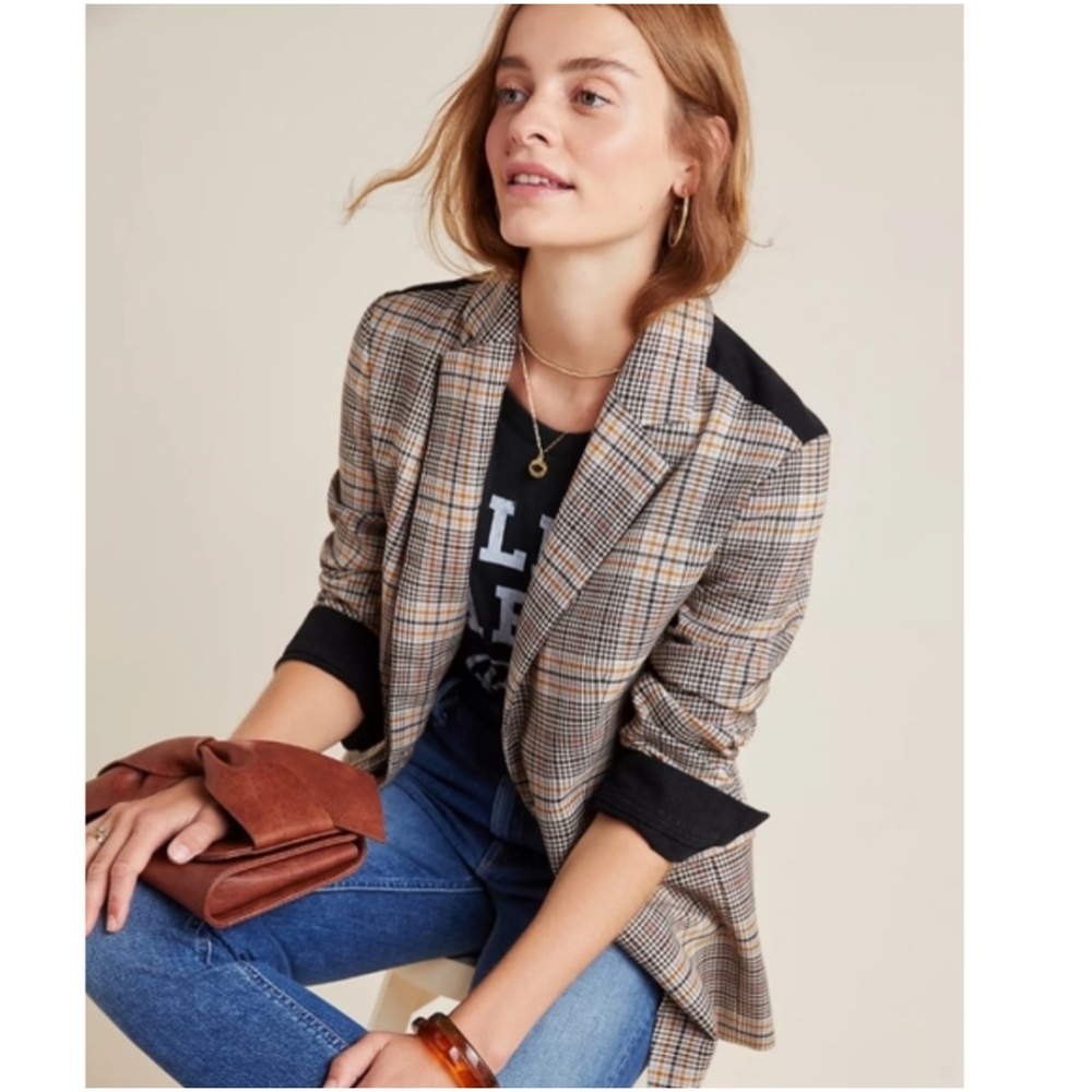 Ella Moss Menswear Long Preppy Plaid Blazer Jacket